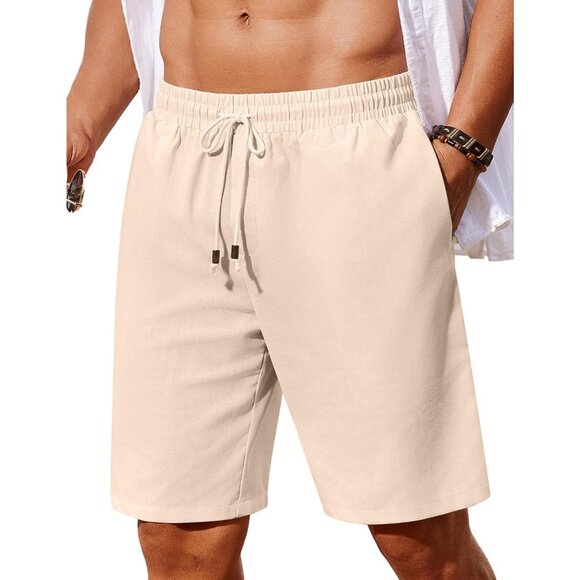 Men's Flat Front Casual Shorts Summer Beachwear Lightweight Drawstring Linen - Picture 1 of 5